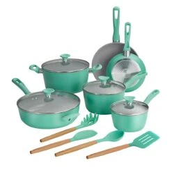 Tramontina 14 Pc Ceramic Induction-Ready Cookware Set Teal -1 80110036IXM001G