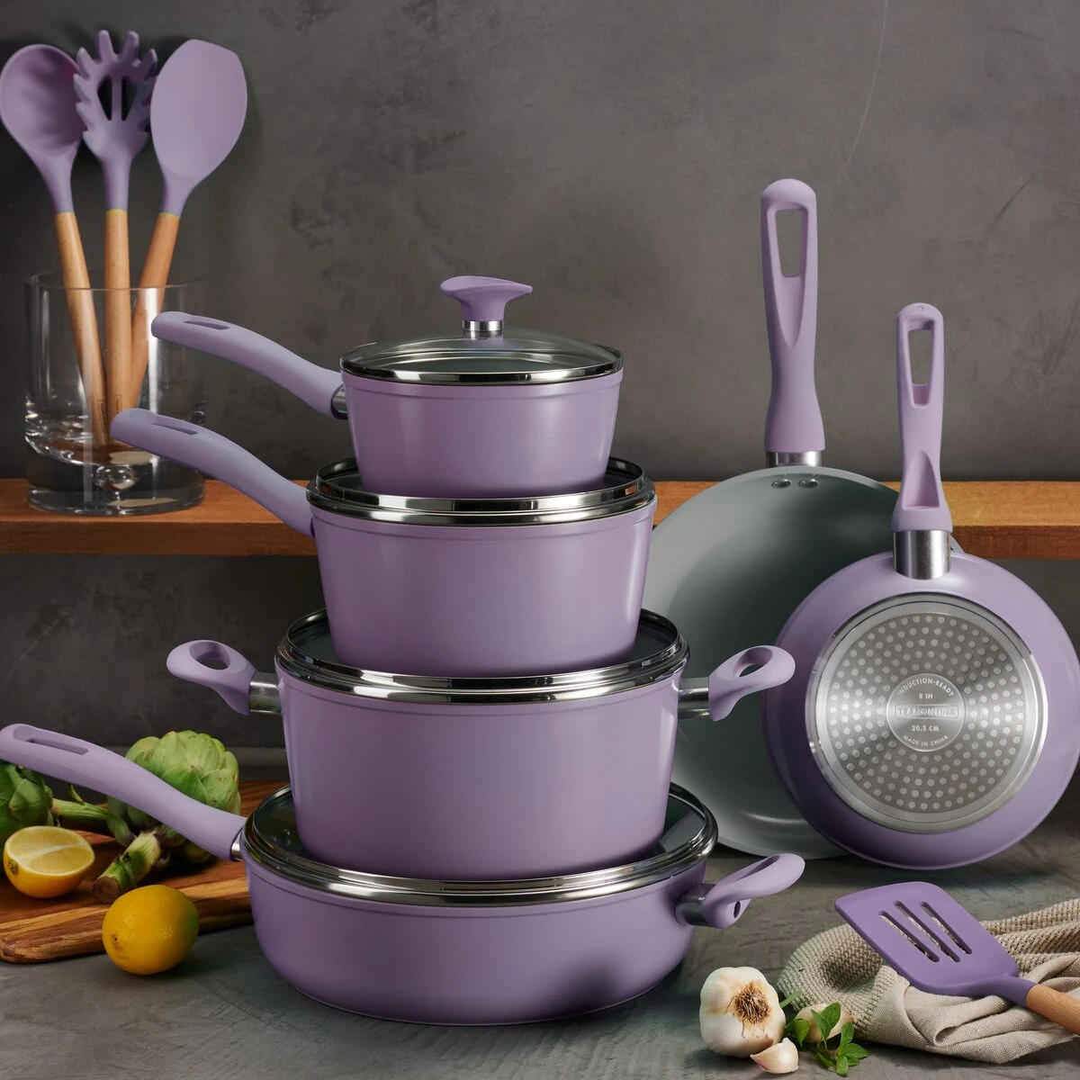 Tramontina 14 Pc Ceramic Induction-Ready Cookware Set - Purple 3 Tramontina 14 Pc Ceramic Induction-Ready Cookware Set - Purple