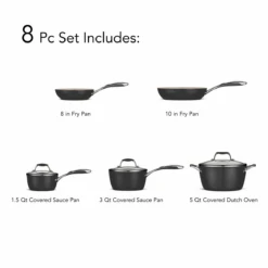 Tramontina 8 Pc Ceramic Cookware Set - Black -1 80110200ANI001G