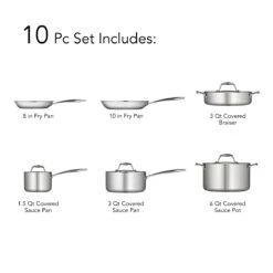 Tramontina 10 Pc Tri-Ply Clad Stainless Steel Cookware Set -1 80116248IXI002G