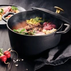 Tramontina 5.5 Qt Enameled Cast Iron Round Dutch Oven - Matte Black With Gold Stainless Steel Knob