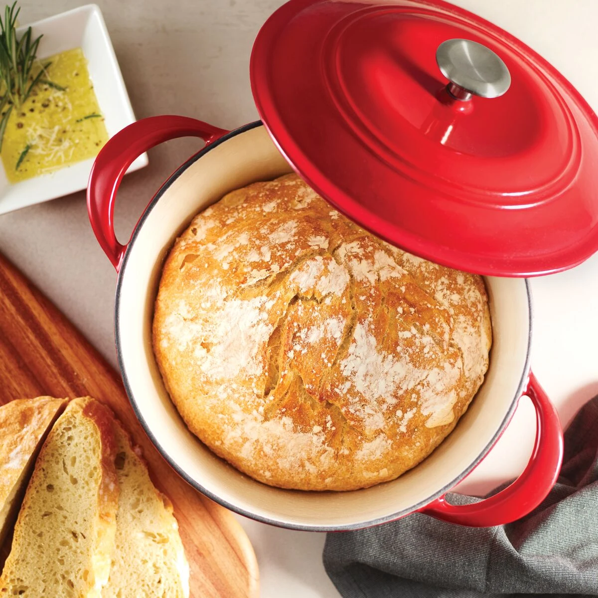 Tramontina 7 Qt Enameled Cast Iron Covered Tall Round Dutch Oven - Red 8 Tramontina 7 Qt Enameled Cast Iron Covered Tall Round Dutch Oven - Red - Image 6