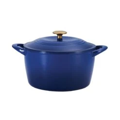 Tramontina 7 Qt Enameled Cast Iron Covered Tall Round Dutch Oven - Classic Blue With Gold Knob -1 80131359IXM001G