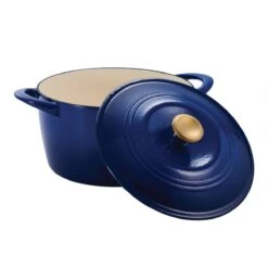Tramontina 7 Qt Enameled Cast Iron Covered Tall Round Dutch Oven - Classic Blue With Gold Knob -1 80131359IXM002G