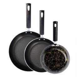 Tramontina 3 Pk Aluminum Nonstick Fry Pans - Black And Gold Pattern -1 80149059IXM004G