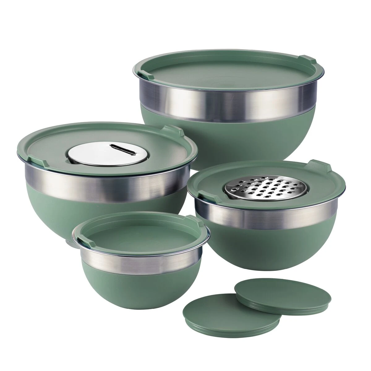 Tramontina 10 Pc Covered Stainless Steel And Silicone Mixing Bowl Set With Grating Tools - Sea Salt Green 7 Tramontina 10 Pc Covered Stainless Steel And Silicone Mixing Bowl Set With Grating Tools - Sea Salt Green - Image 5