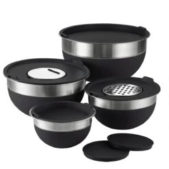 Tramontina 10 Pc Covered Stainless Steel And Silicone Mixing Bowl Set With Grating Tools - Black 12 Tramontina 10 Pc Covered Stainless Steel And Silicone Mixing Bowl Set With Grating Tools - Black -1 80202048IXM001G
