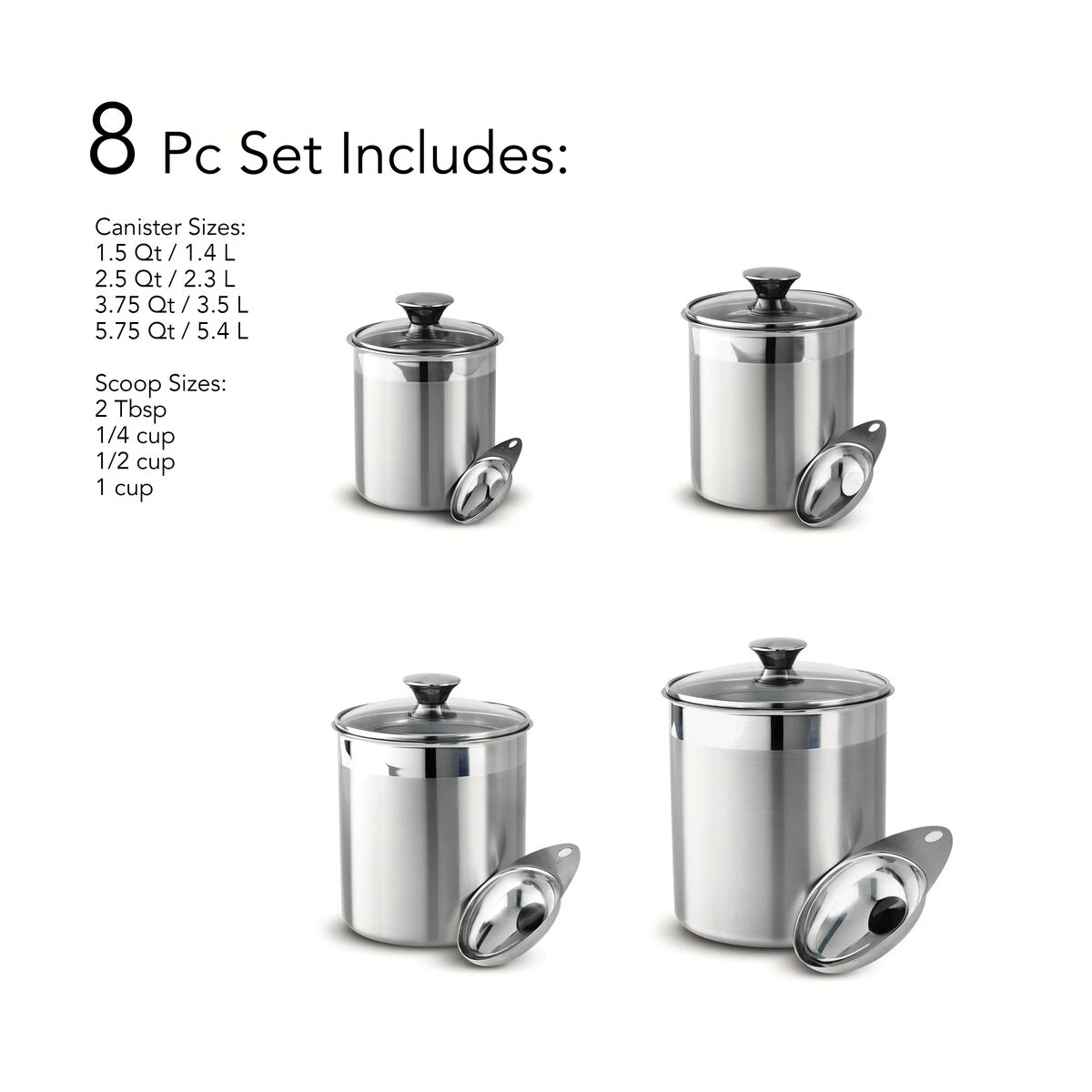 Tramontina 8 Pc Stainless Steel Covered Canister And Scoop Set 4 Tramontina 8 Pc Stainless Steel Covered Canister And Scoop Set - Image 2