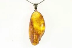 1.8" Polished Baltic Amber Pendant (Necklace) - 925 Sterling Silver